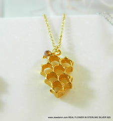 Honeycomb Bee Necklace-0