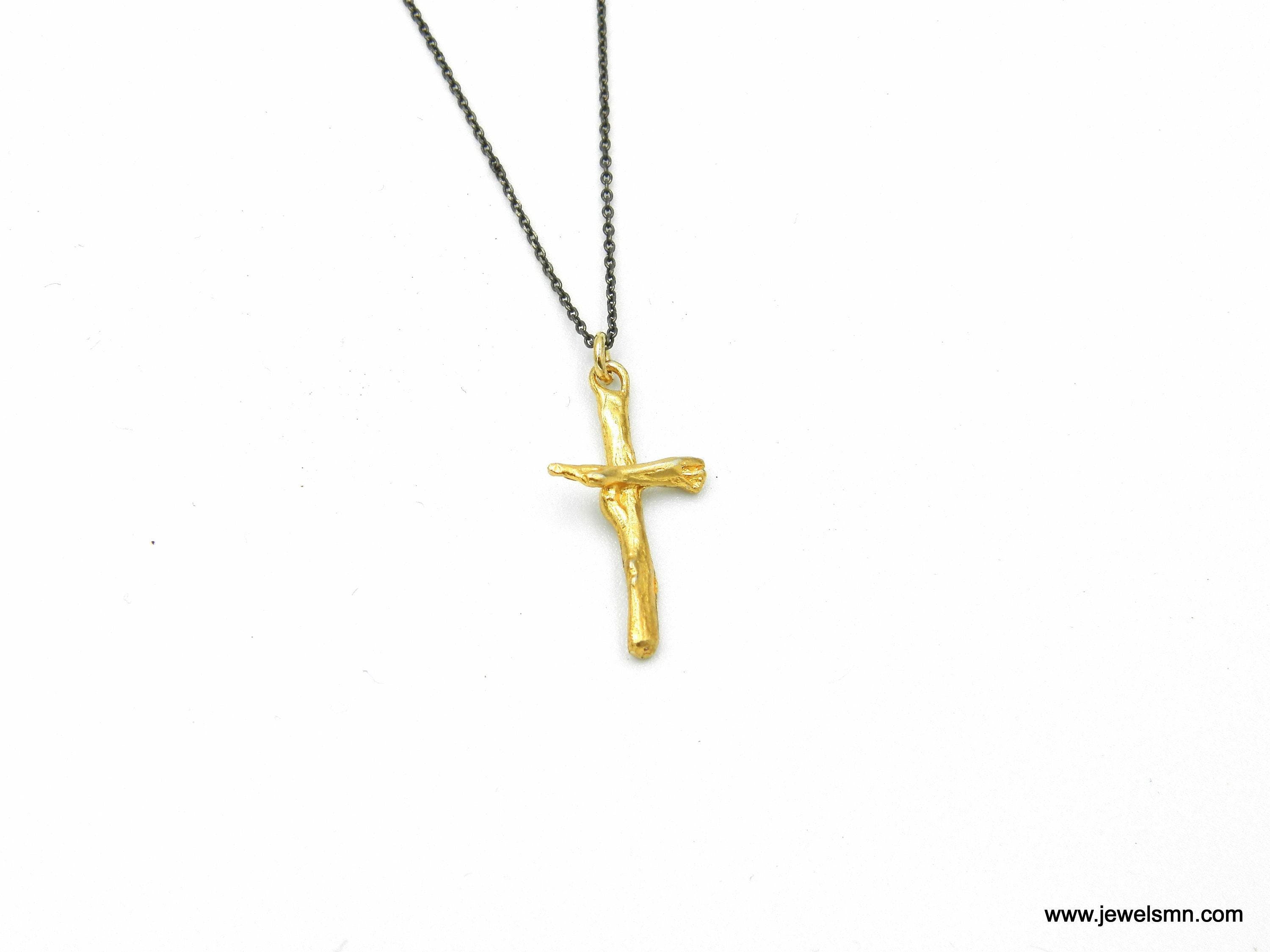 Gold Twig Cross Necklace