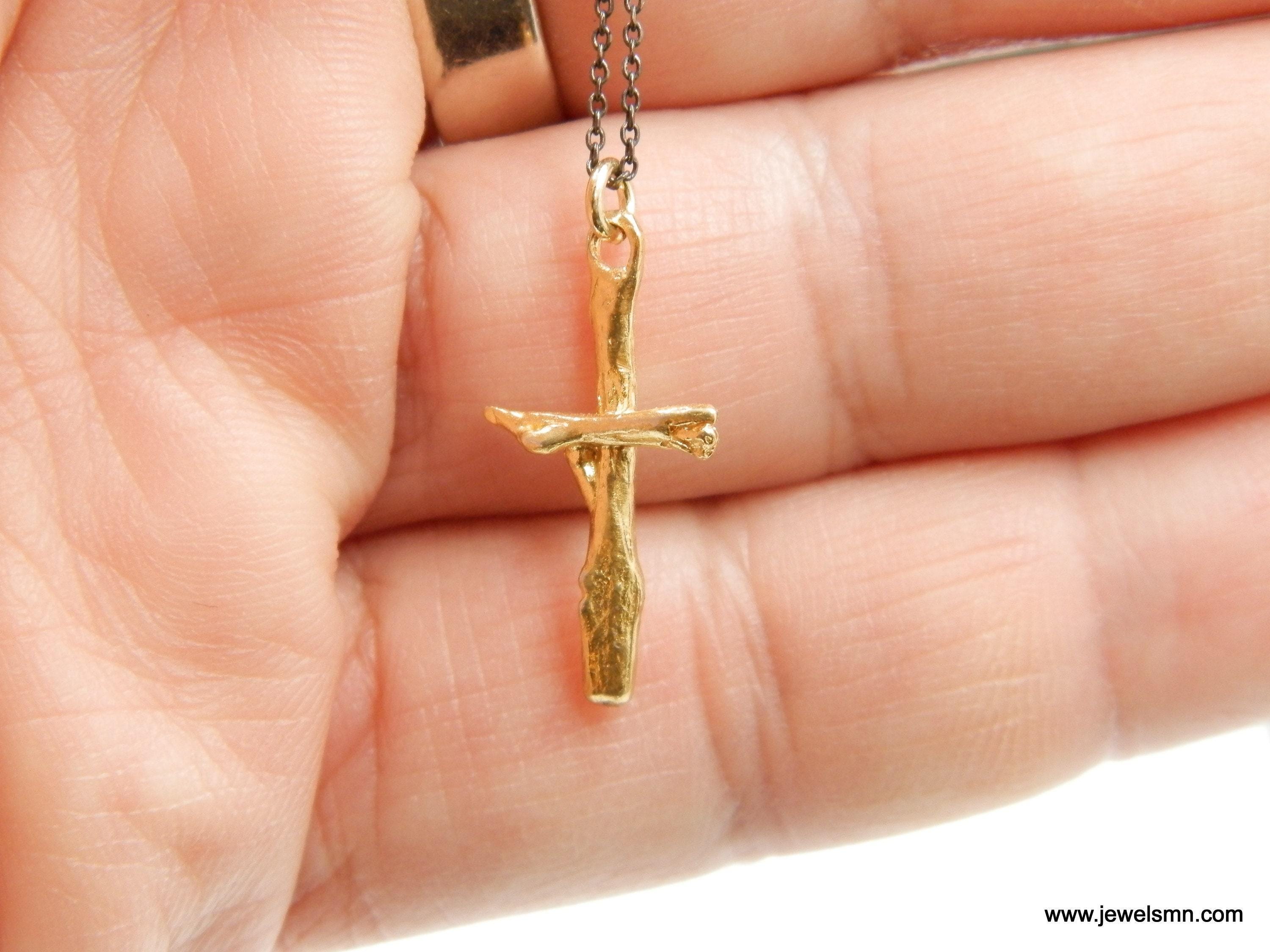 Gold Twig Cross Necklace