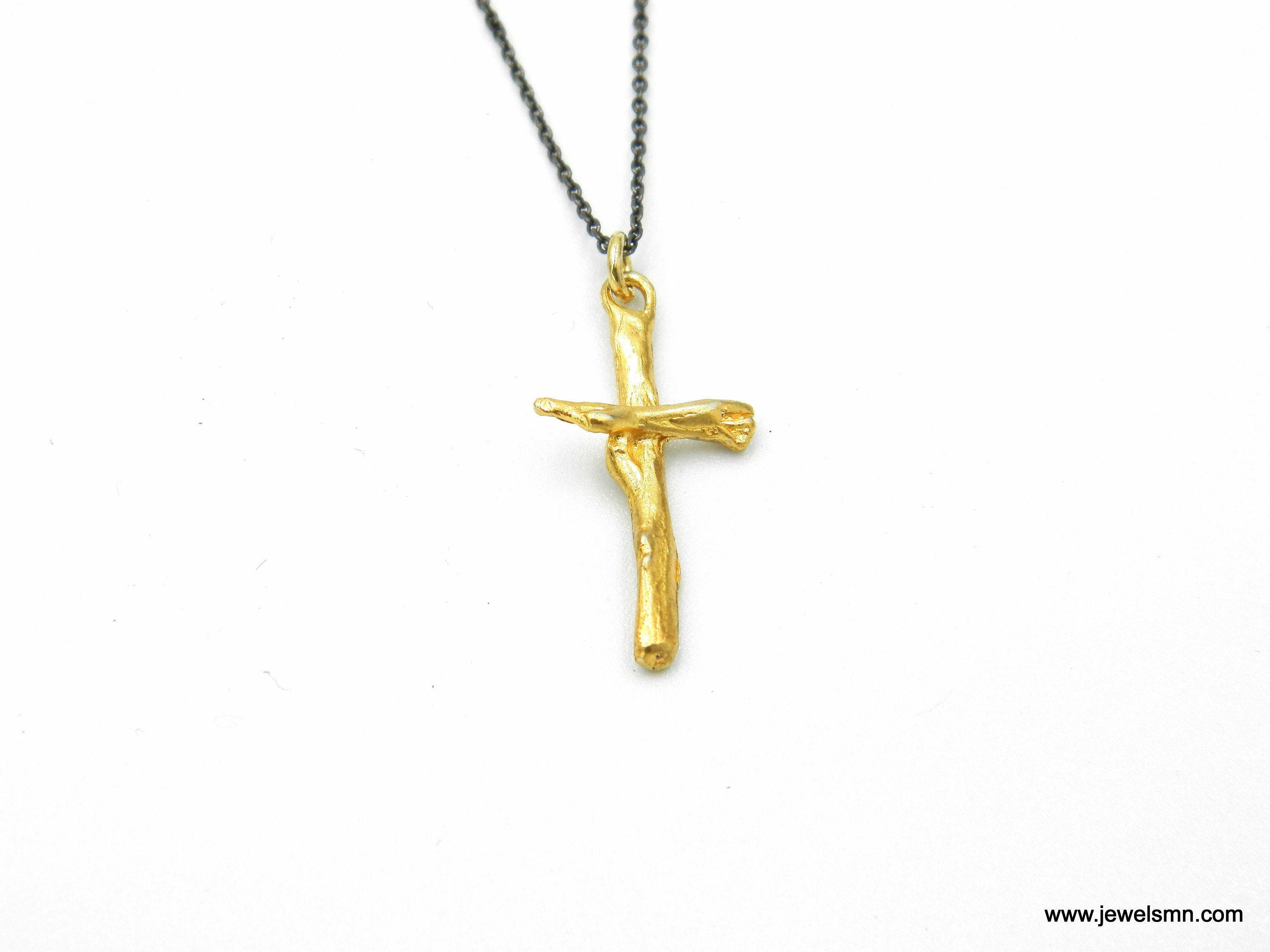 Gold Twig Cross Necklace